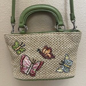 Vintage Y2k Raffia beaded butterfly boho purse/crossbody 50" Removable Strap